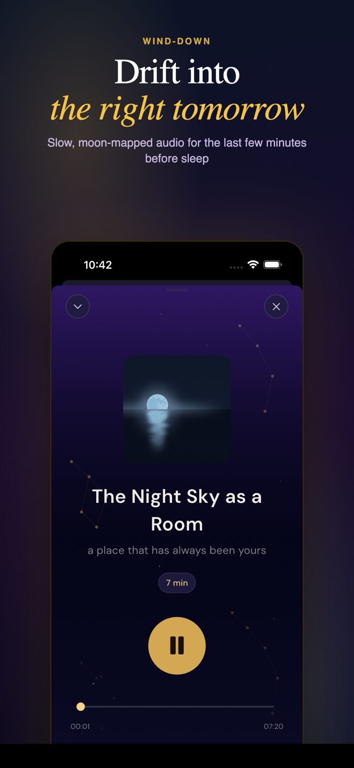 Lunar Drift — slow, moon-mapped audio for the last few minutes before sleep